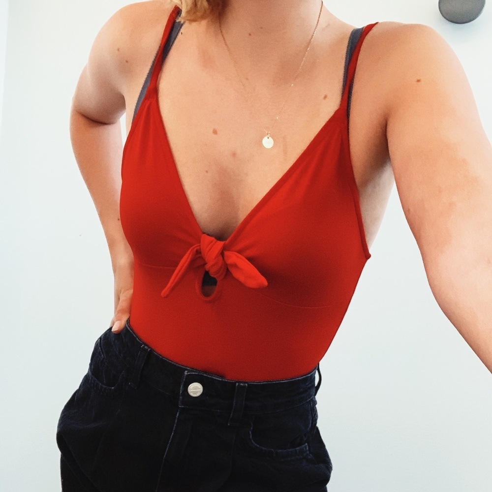H&M Red Front Tie Bodysuit